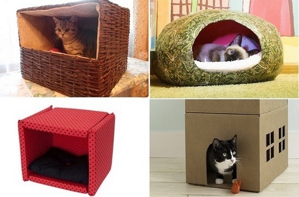 сделать домик для кошки из коробки